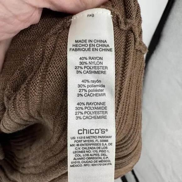 Chicos top womens XL brown cashmere blend 3/4 sleeve fall office workwear casual - Picture 4 of 5